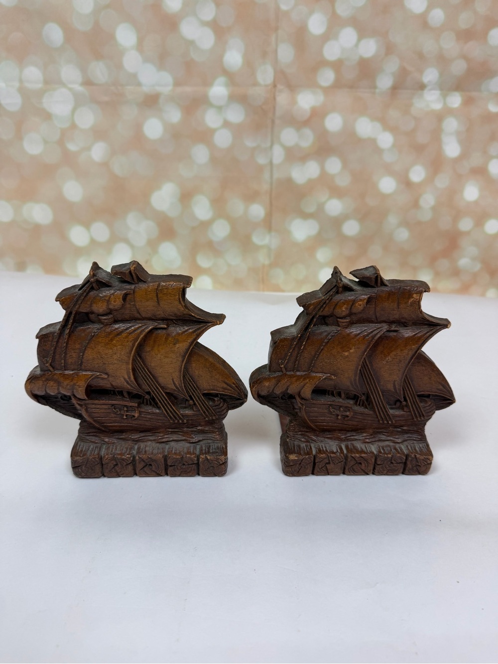 Vintage Orna Wood Clipper Ship Bookends